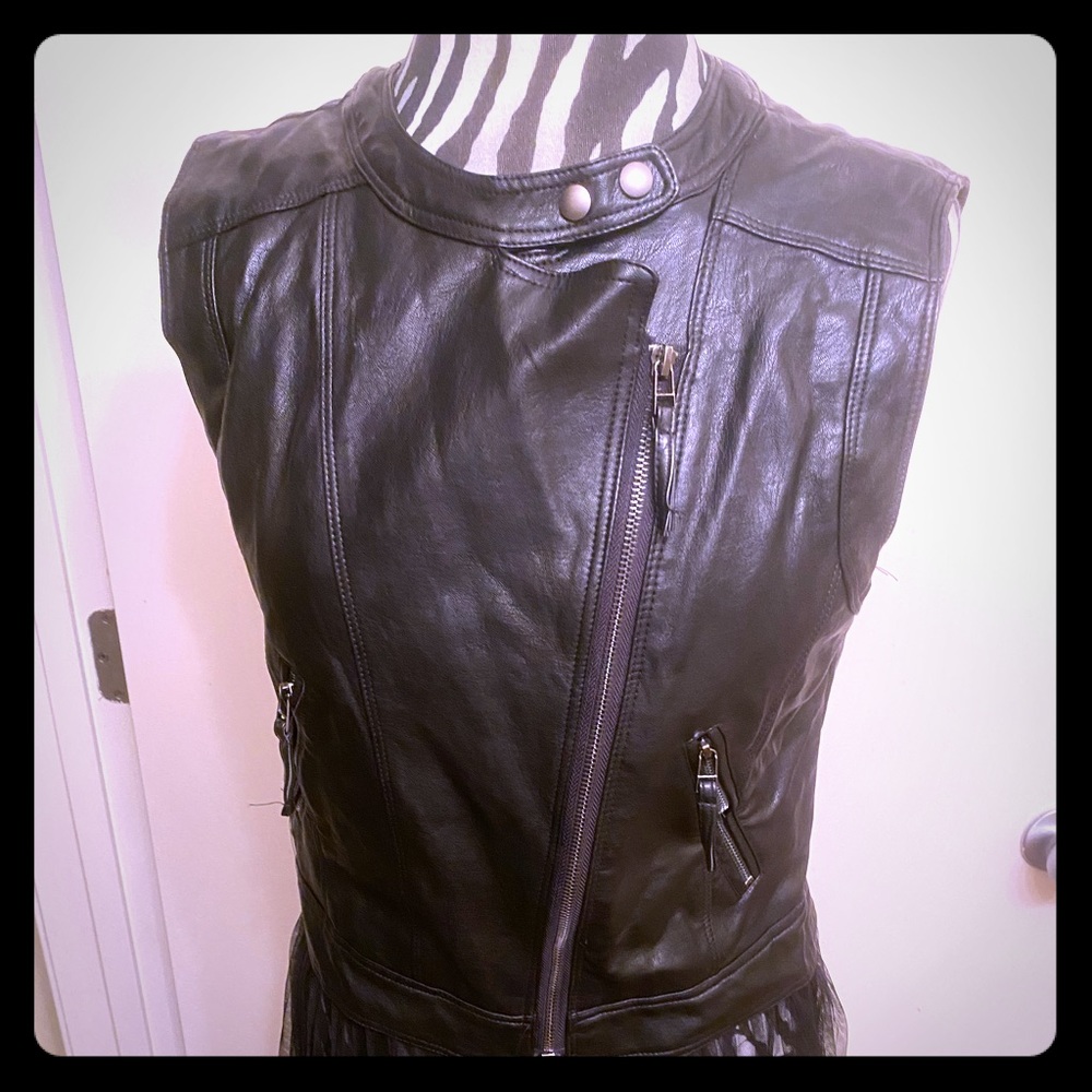 Faux leather vest with mesh fringe